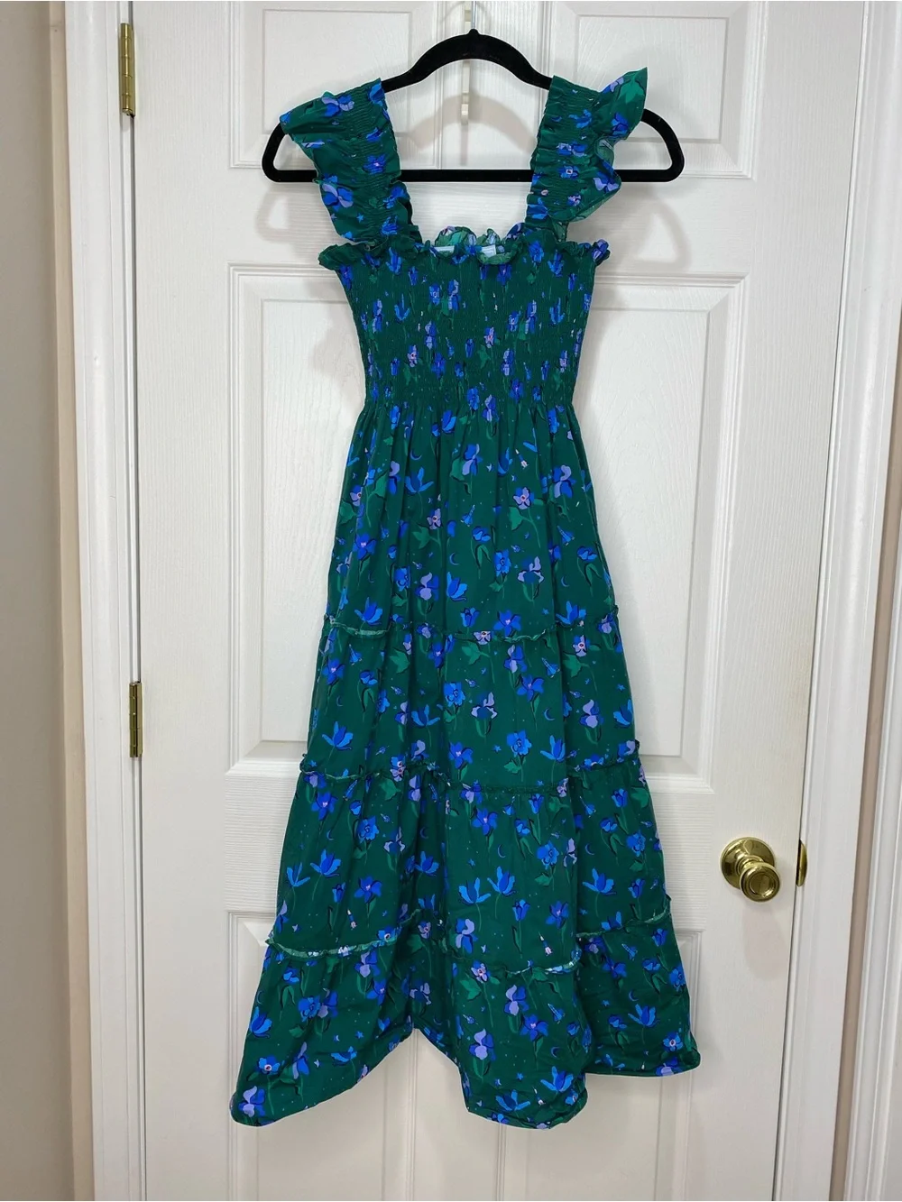 Hill House Green and Blue Floral Smocked Neck Dress - Picture 2 of 8